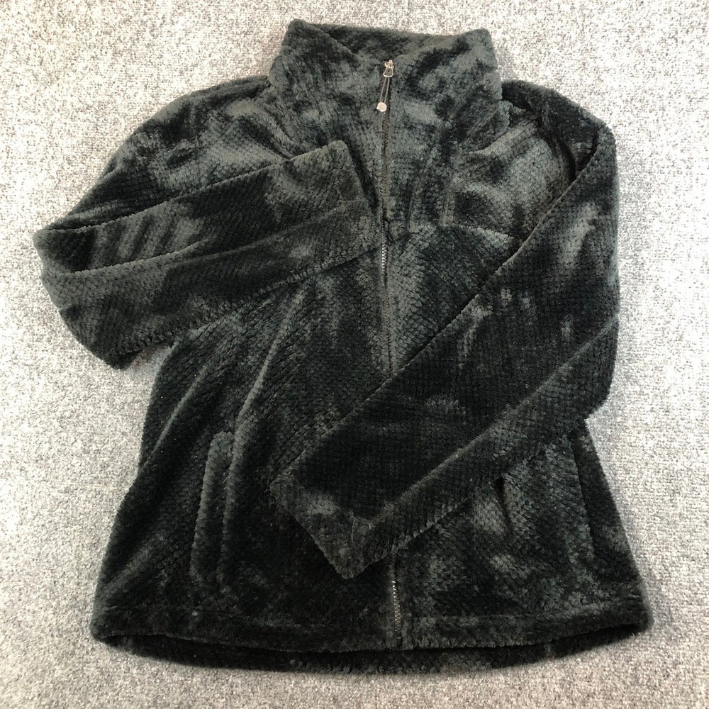 Swiss Alps Women Large Full Zip Fleece Jacket Green High Pile Faux Fur Mock Neck